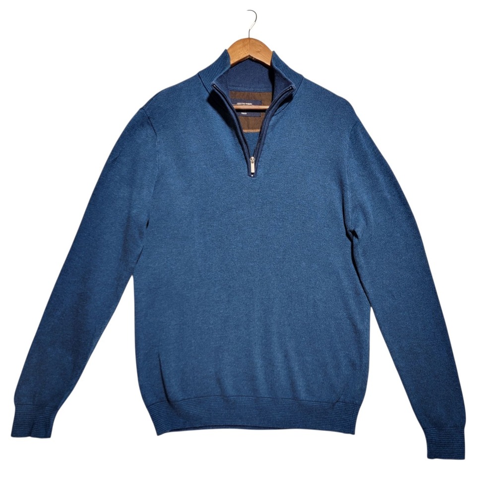 Armand Thiery AT‎ Company Mens Size Medium 1/4 Zip Sweater Blue Pullover
